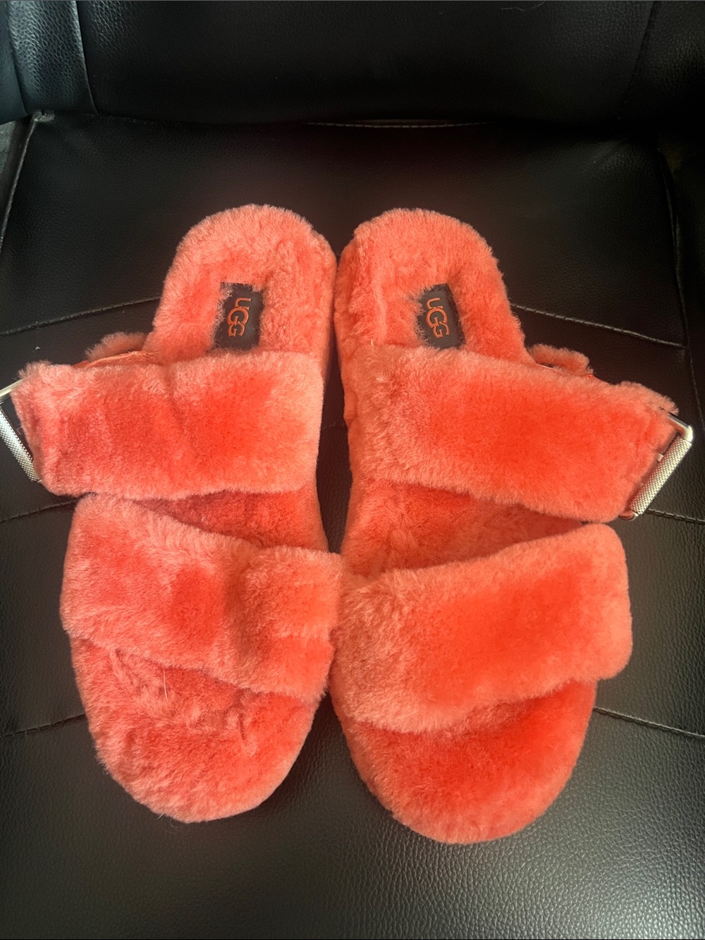 UGG Fuzz Yeah Coral/Orange Buckle Slippers - Picture 2 of 5